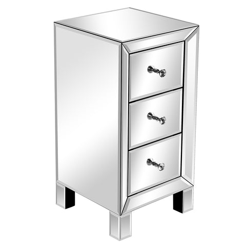 Modern and Contemporary Mirrored 3-Drawers Nightstand Bedside Table