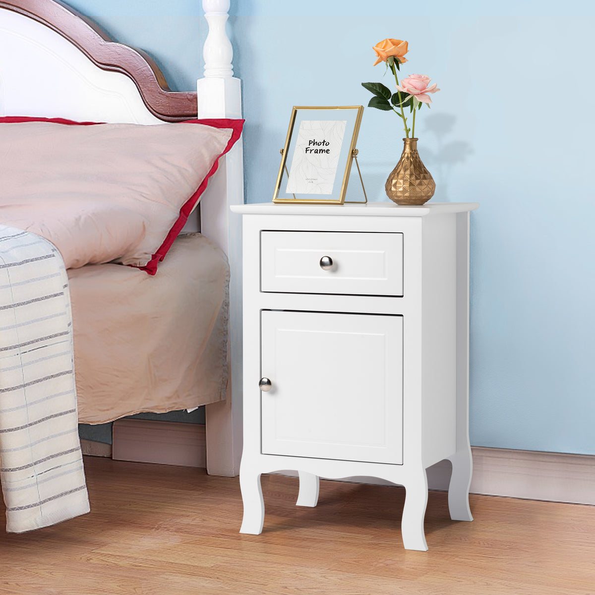 FCH 40*30*63cm Countryl Style MDF Spray Paint Curved Foot One Drawer One Door Night Table White