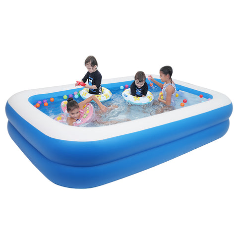 Aufblasbares Planschbecken Familienpool Schwimmbecken für Kinder Erwachsene, 262 x 177 x 56 cm, blau