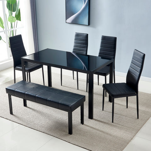 4pcs Elegant Assembled Stripping Texture High Backrest Dining Chairs Black