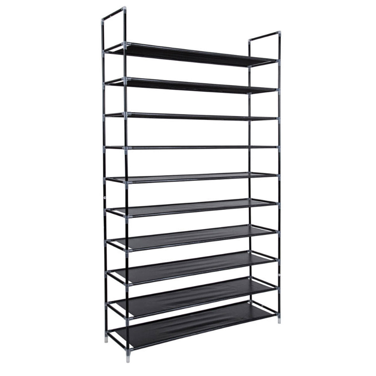 Simple Assembly 10 Tiers Non-woven Fabric Shoe Rack with Handle Black