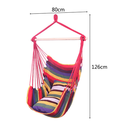 Distinctive Cotton Canvas Hanging Rope Chair with Pillows Rainbow