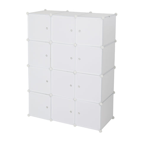 12 Cube Organizer Stackable Plastic Cube Storage Shelves Design Multifunctional Modular Closet Cabinet with Hanging Rod White