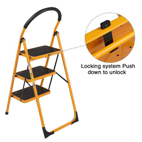 Portable Lightweight Anti-Slip 3 Step Stool Ladder with Handgrip & Pedal, Iron