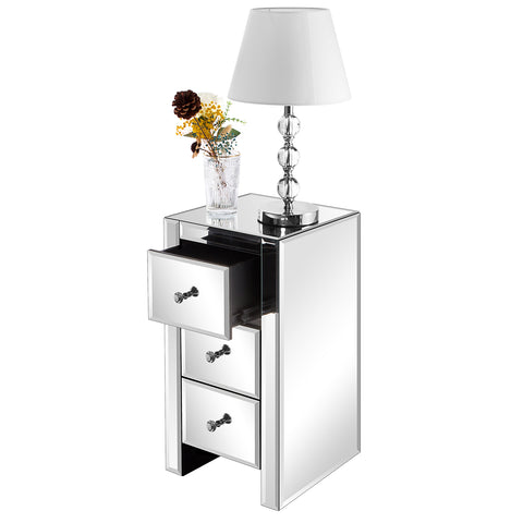 Mirrored Glass Bedside Table with Three Drawers Size S