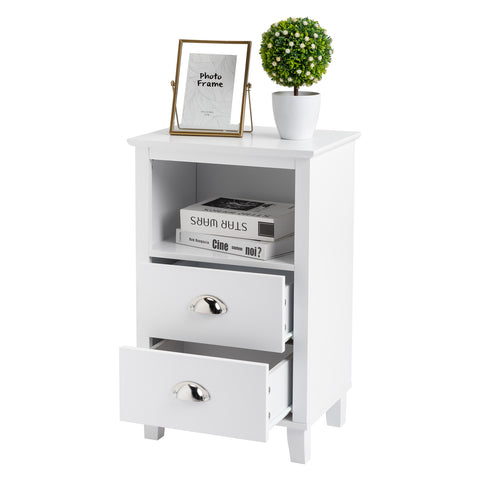 FCH 40*30*63cm Simple And Modern White Cabinet, MDF Spray Paint, High Legs, Two Drawers, Bedside Table