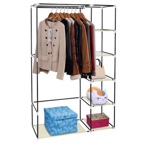 67" Portable Clothes Closet Wardrobe with Non-woven Fabric and Hanging Rod Quick and Easy to Assemble Beige