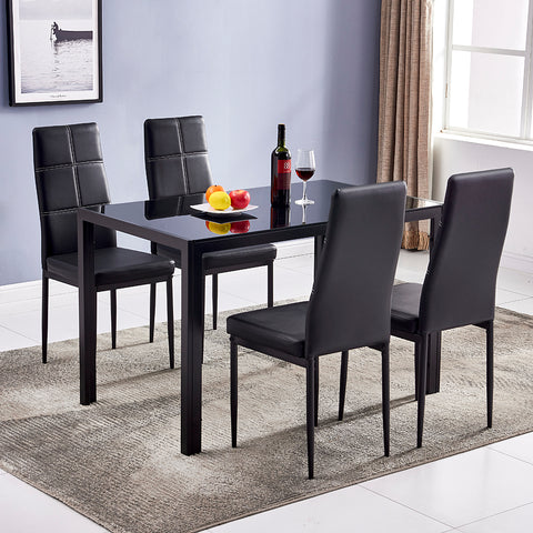 Simple Assembled Tempered Glass & Iron Dinner Table Black