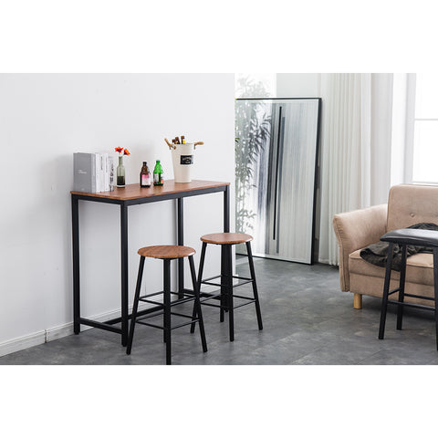 PVC Wood Grain Simple Bar Table Tound Bar Stool (One Table And Two Stools)