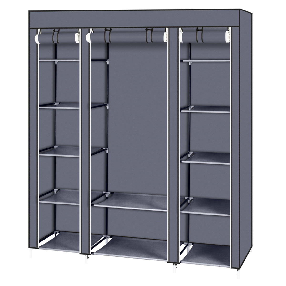 69" Portable Clothes Closet Wardrobe Storage Organizer with Non-Woven Fabric Quick and Easy to Assemble Extra Strong and Durable Gray