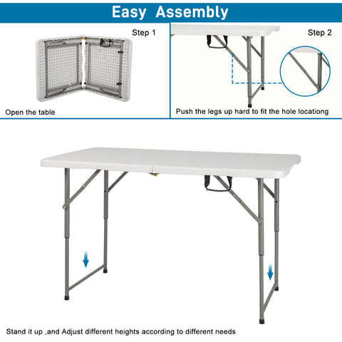 4ft Foldable Lift Patio Plastic Table White