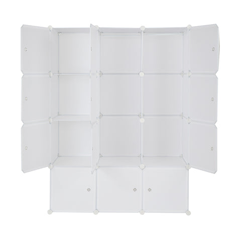 12 Cube Organizer Stackable Plastic Cube Storage Shelves Design Multifunctional Modular Closet Cabinet with Hanging Rod White