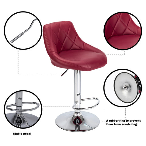 2pcs Adjustable High Type with Disk No Armrest Rhombus Backrest Design Bar Stools Wine Red