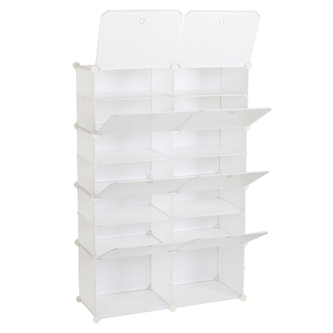 7-Tier Portable 28 Pair Shoe Rack Organizer 14 Grids Tower Shelf Storage Cabinet Stand Expandable for Heels, Boots, Slippers, White