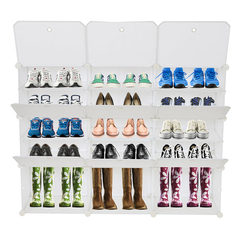 5-Tier Portable 30 Pair Shoe Rack Organizer 15 Grids Tower Shelf Storage Cabinet Stand Expandable for Heels, Boots, Slippers, Black