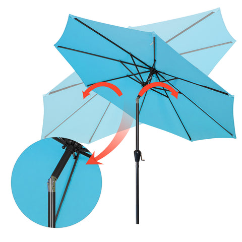 2.7M Garden Parasol Patio Umbrella with 8 Sturdy Ribs, Outdoor Sunshade Canopy with Crank and Tilt Mechanism UV Protection for Deck, Patio and Balcony