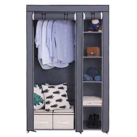 67" Portable Clothes Closet Wardrobe with Non-woven Fabric and Hanging Rod Quick and Easy to Assemble Gray