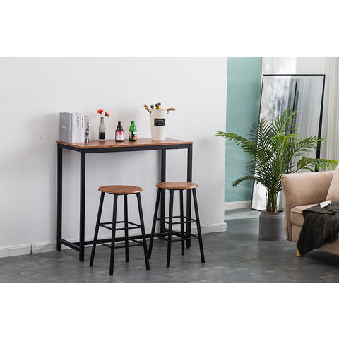 PVC Wood Grain Simple Bar Table Tound Bar Stool (One Table And Two Stools)