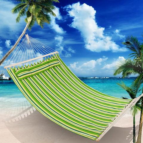 Stylish Printing Style Hammock Beach Swing Double Beds for Outdoor Camping Travel Green