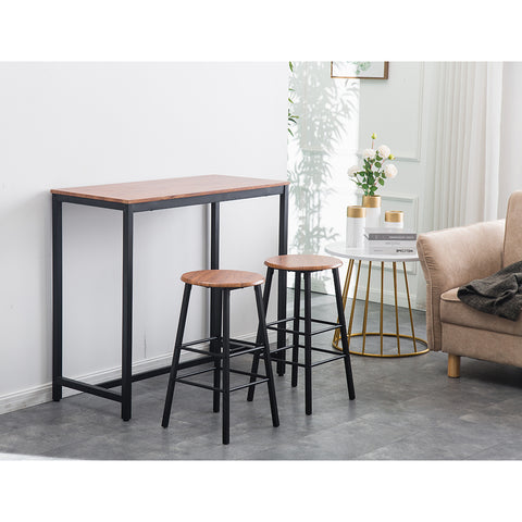 PVC Wood Grain Simple Bar Table Tound Bar Stool (One Table And Two Stools)