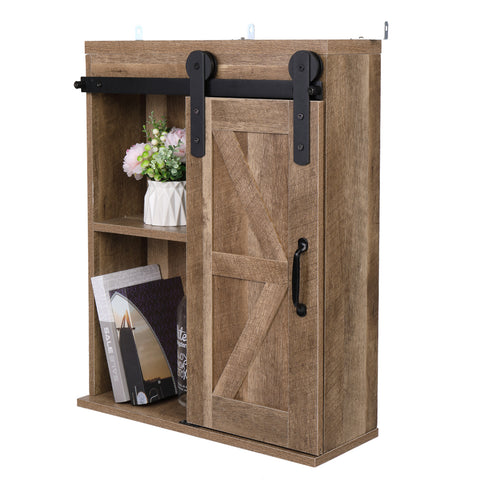 FCH Sliding Barn Door Entryway Cabinet TV Stand Vintage Oak