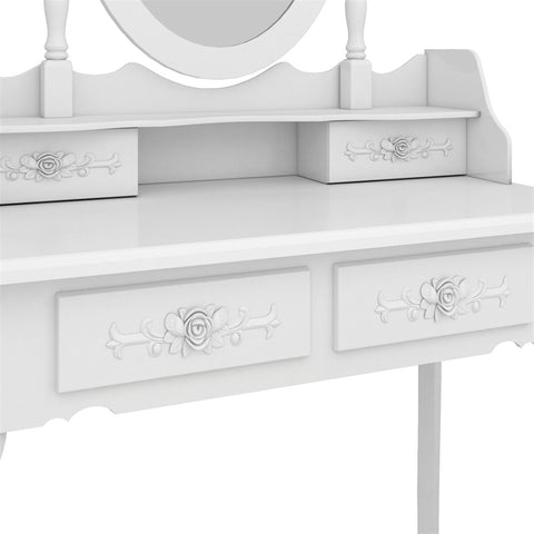 Modern Concise 4-Drawer 360-Degree Rotation Removable Mirror Dresser White