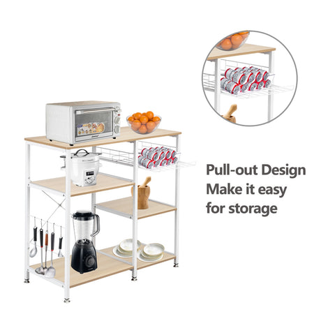 3-Tier Kitchen Baker's Rack Utility Microwave Oven Stand Storage Cart Workstation Shelf White Oak