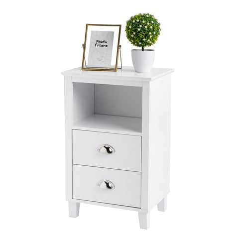 FCH 40*30*63cm Simple And Modern White Cabinet, MDF Spray Paint, High Legs, Two Drawers, Bedside Table