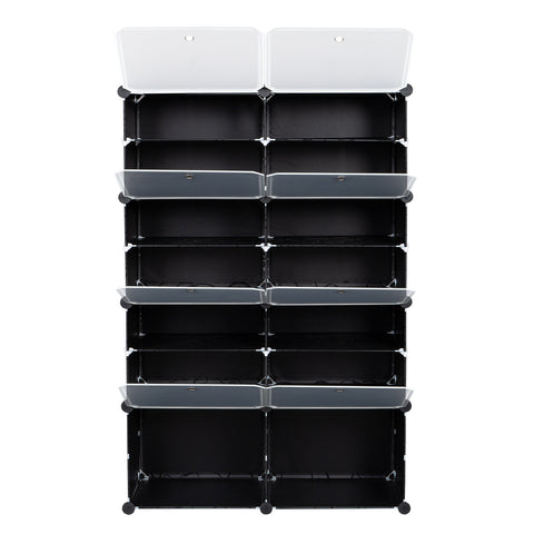 7-Tier Portable 28 Pair Shoe Rack Organizer 14 Grids Tower Shelf Storage Cabinet Stand Expandable for Heels, Boots, Slippers, Black