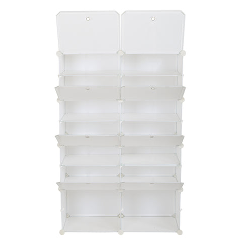 7-Tier Portable 28 Pair Shoe Rack Organizer 14 Grids Tower Shelf Storage Cabinet Stand Expandable for Heels, Boots, Slippers, White