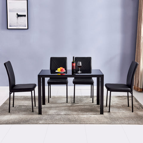 Simple Assembled Tempered Glass & Iron Dinner Table Black