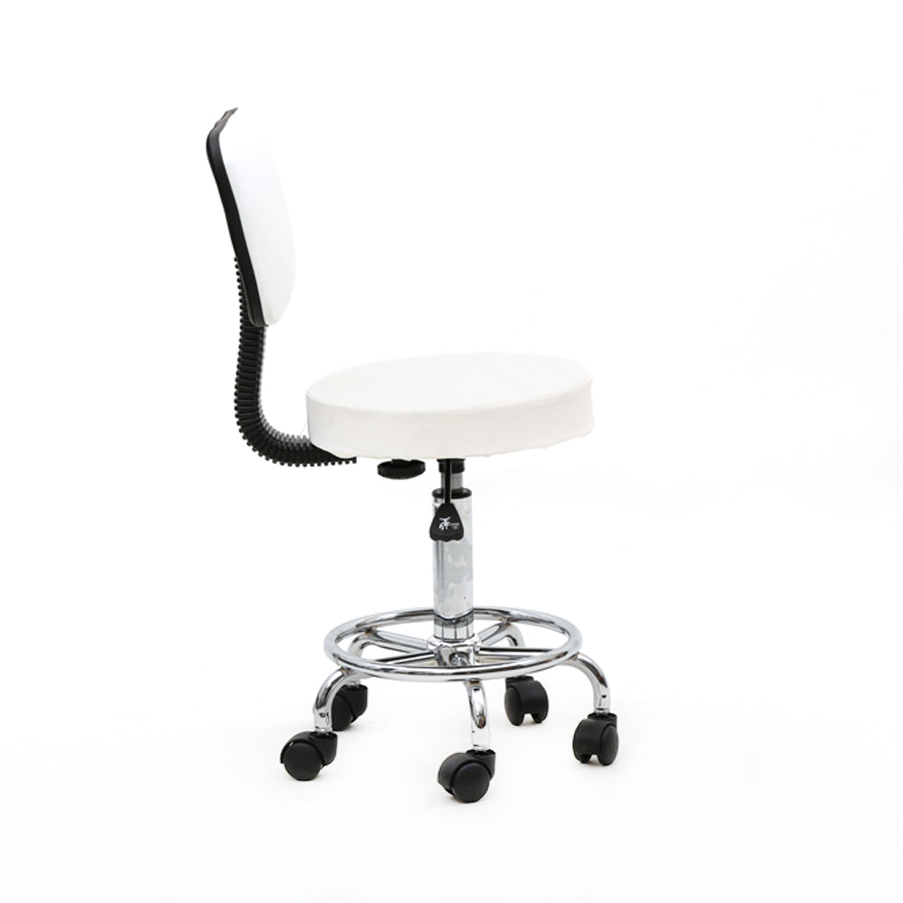 Round Shape Adjustable Salon Stool with Back White