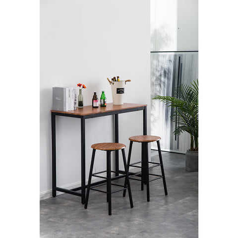 PVC Wood Grain Simple Bar Table Tound Bar Stool (One Table And Two Stools)