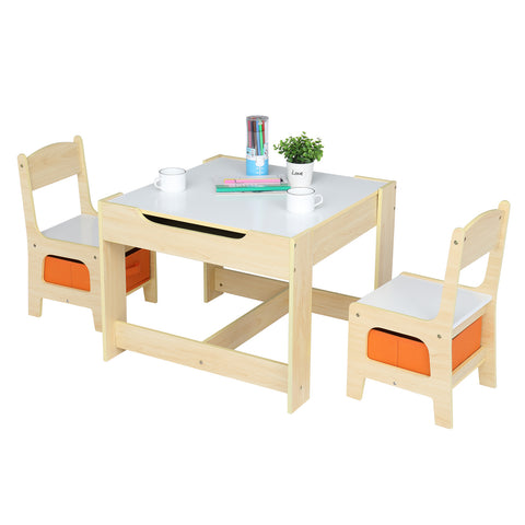 Children's Wooden Table And Chair Set With Two Storage Bags (One Table And Two Chairs)