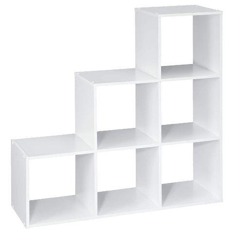 6 Cubes Organizer Wood Bookshelf Open Shelf Bookcase , 3-2-1 Cube Storage Shelf , White