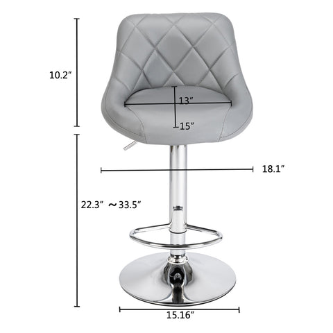 2pcs Adjustable High Type with Disk No Armrest Rhombus Backrest Design Bar Stools Gray