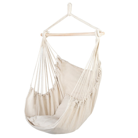 Distinctive Cotton Canvas Hanging Rope Chair with Pillows Beige