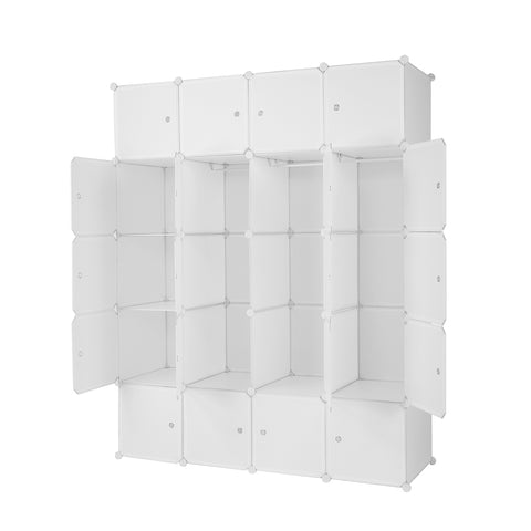 20 Cube Organizer Stackable Plastic Cube Storage Shelves Design Multifunctional Modular Closet Cabinet with Hanging Rod White