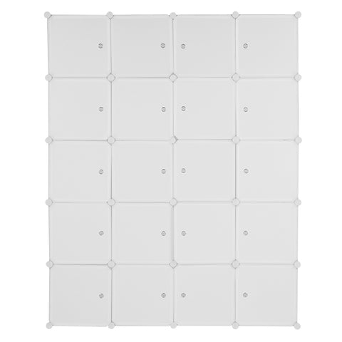 20 Cube Organizer Stackable Plastic Cube Storage Shelves Design Multifunctional Modular Closet Cabinet with Hanging Rod White