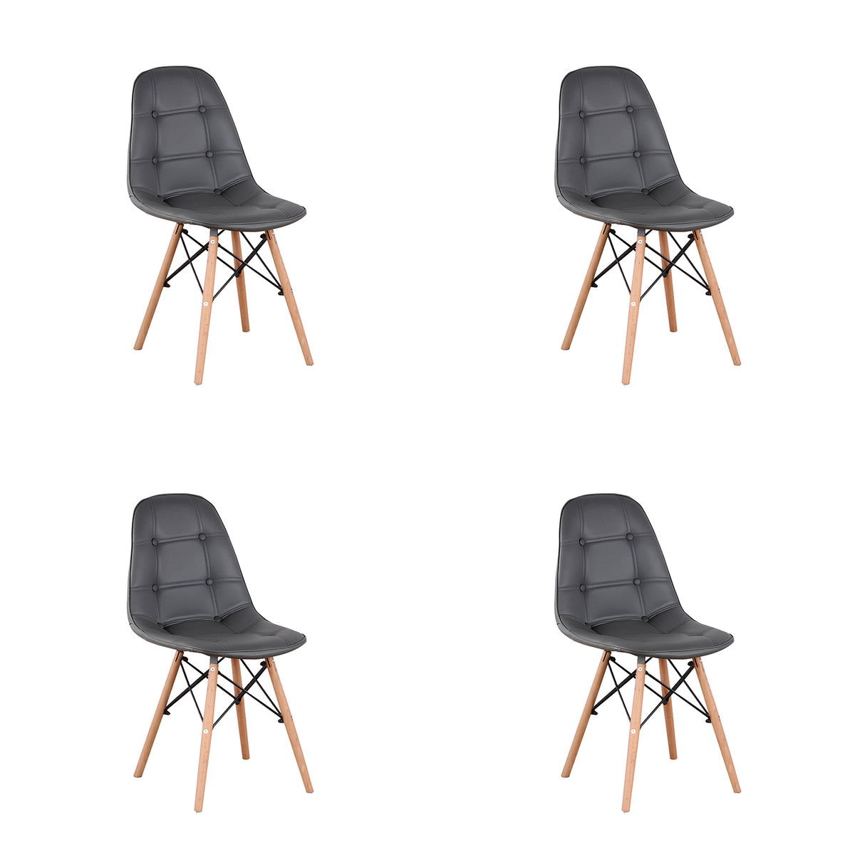 Set of 4 PU Leather/Velvet Ergonomic Dining Chair with Metal Frame and Beech Wood Legs for Dining Room, Office, Living Room, Bedroom, Gray