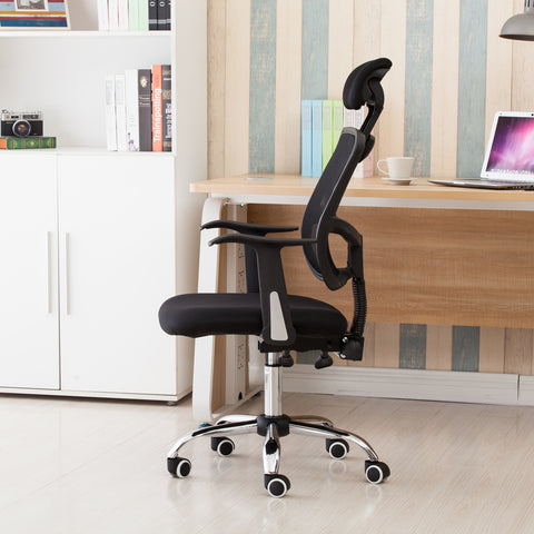 Mesh Back Gas Lift Back Tilt Adjustable Office Swivel Chair with Headrest & Armrests Black