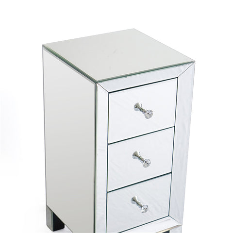 Modern and Contemporary Mirrored 3-Drawers Nightstand Bedside Table