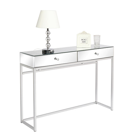 MDF Mirror   Iron Pin 107*30.6*76cm Two Drawers Computer Desk Silver