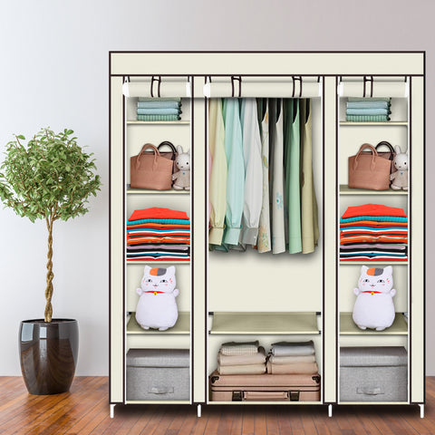 69" Portable Clothes Closet Wardrobe Storage Organizer with Non-Woven Fabric Quick and Easy to Assemble Extra Strong and Durable Beige