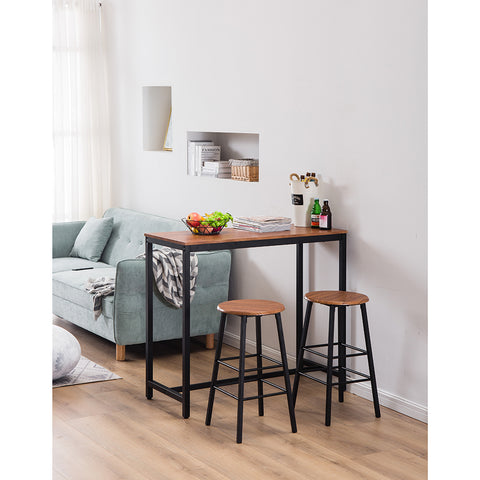 PVC Wood Grain Simple Bar Table Tound Bar Stool (One Table And Two Stools)