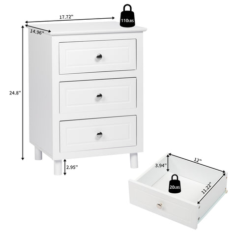 45*38*63cm Country Style Three Drawer Night Table Large Size White