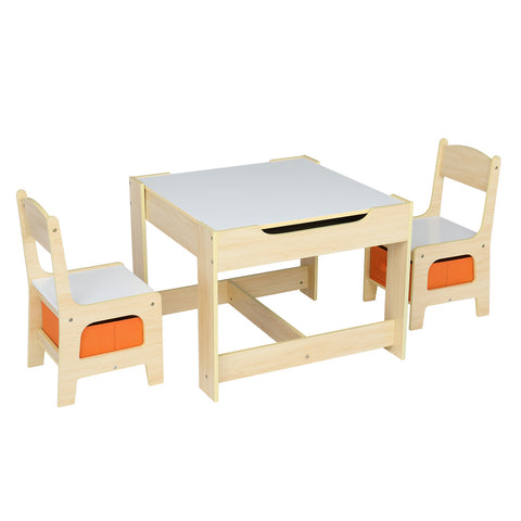 Children's Wooden Table And Chair Set With Two Storage Bags (One Table And Two Chairs)