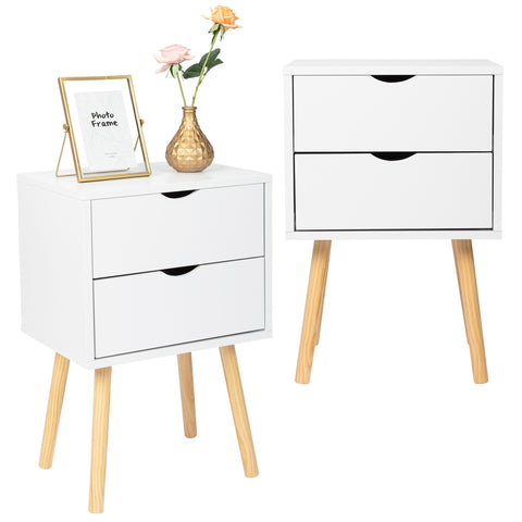 40*30*60cm Simple And Modern White Cabinet, Wood Color Legs, MDF Spray Paint, High Legs, Two Drawers, Bedside Table