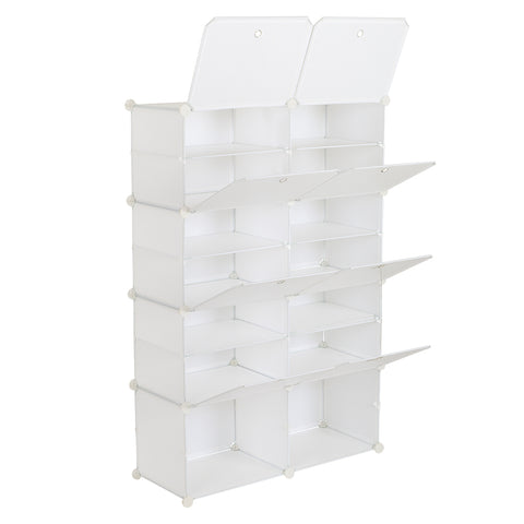 7-Tier Portable 28 Pair Shoe Rack Organizer 14 Grids Tower Shelf Storage Cabinet Stand Expandable for Heels, Boots, Slippers, White