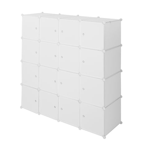 16 Cube Organizer Stackable Plastic Cube Storage Shelves Design Multifunctional Modular Closet Cabinet with Hanging Rod White